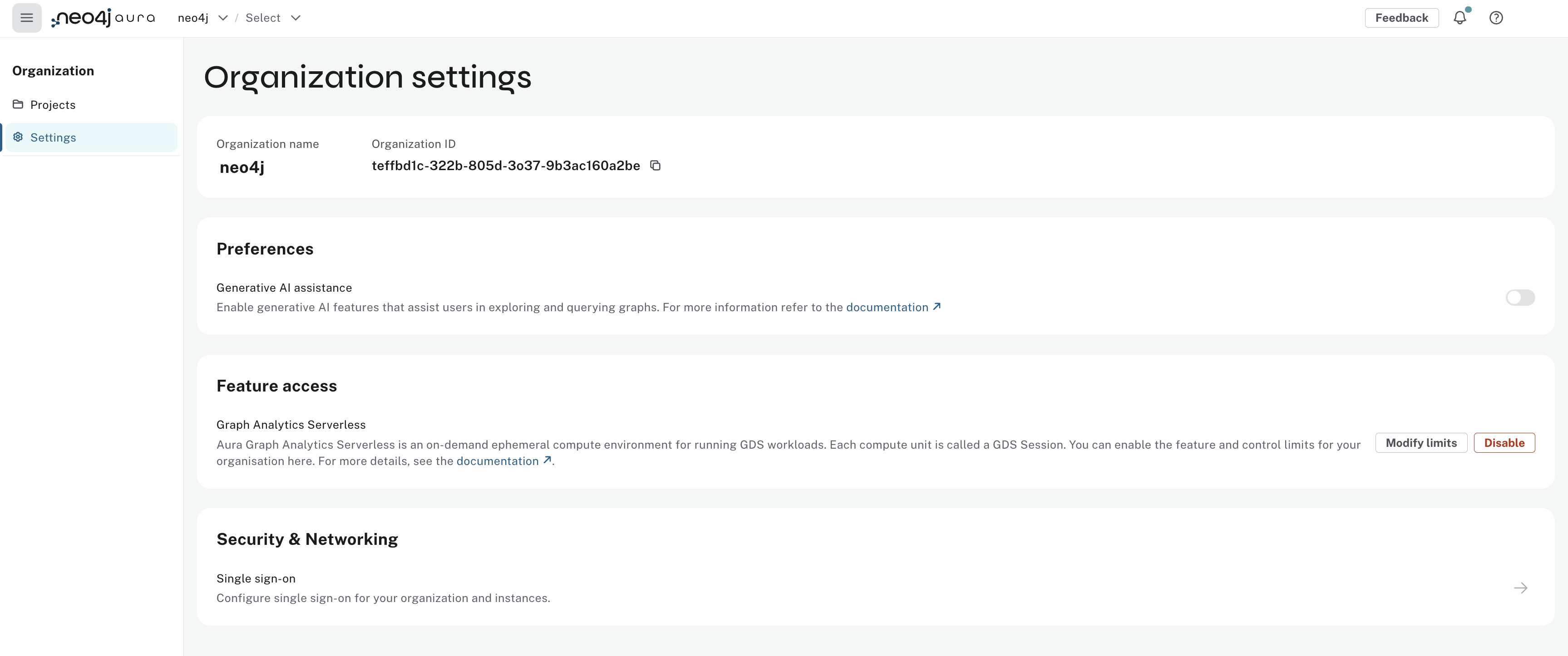 A screenshot of how to navigate to organization settings in the UI